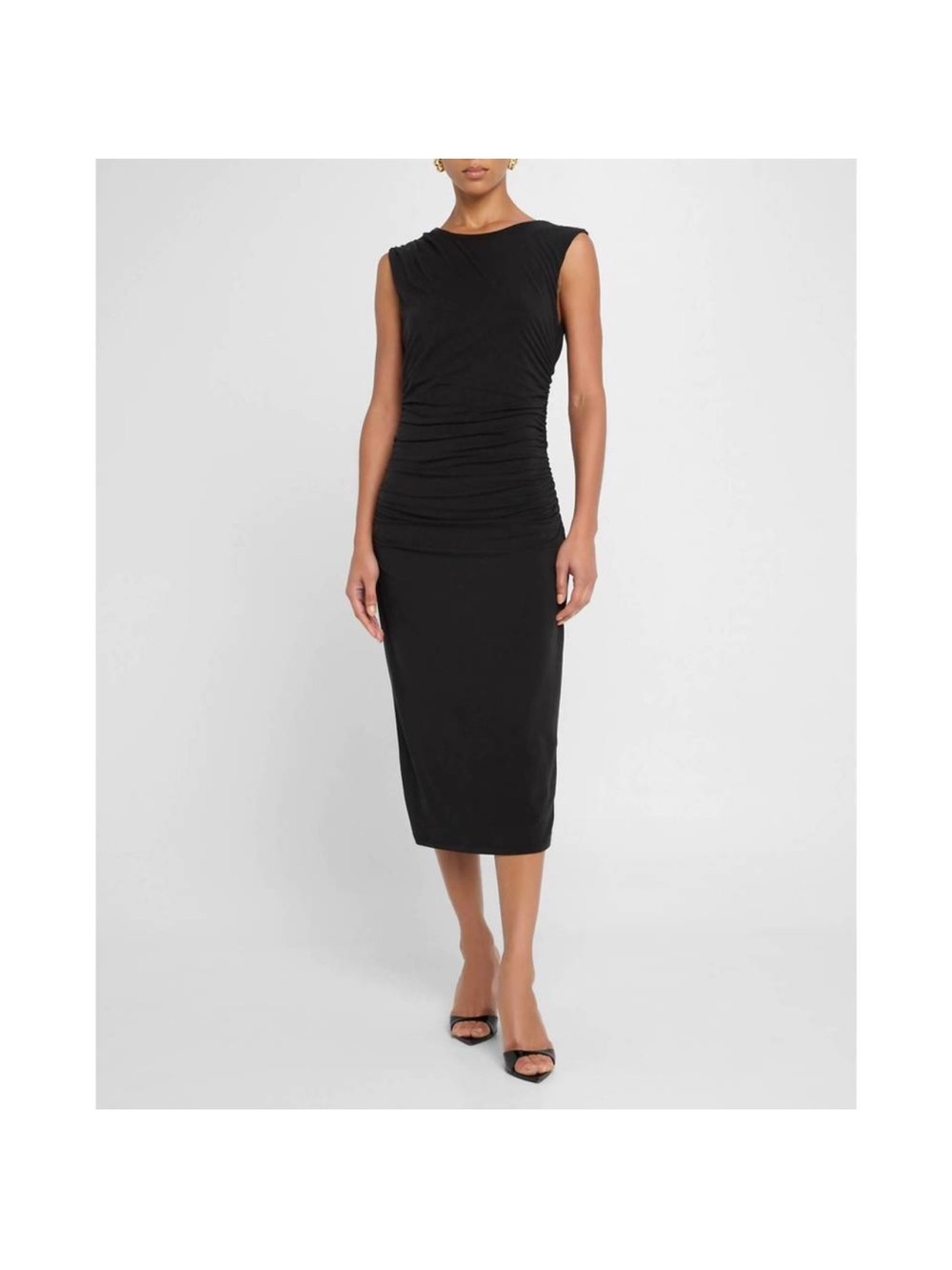 Veronica Beard Baxter Ruched Jersey Midi Dress Black NWT L